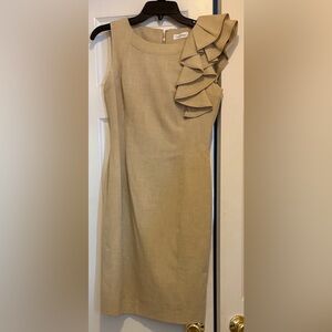 Calvin Klein Tan Ruffle Sleeve Dress